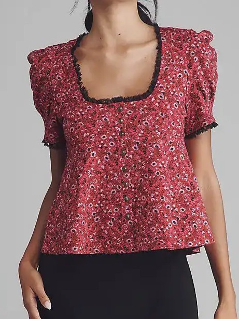 Maeve | Anthropologie | Pink Puff-Sleeve Babydoll Top | Size M | NWT